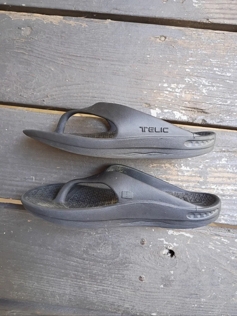 Telic Unisex Arch Support Black Comfort Thong Flip Flop Sandals Size Small